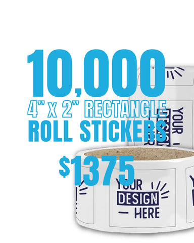 10,000 4" x 2" Rectangle Roll Stickers - $1,375